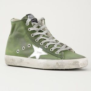 GOLDEN GOOSE MILITARY GREEN HIGH TOPS